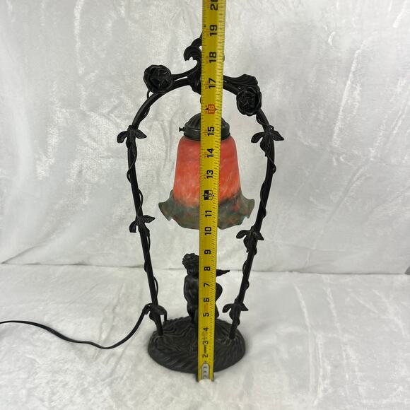 Art Nouveau Style Cherub Accent Lamp With Ruffled Glass Shade & Iffland Mark - Picture 10 of 12